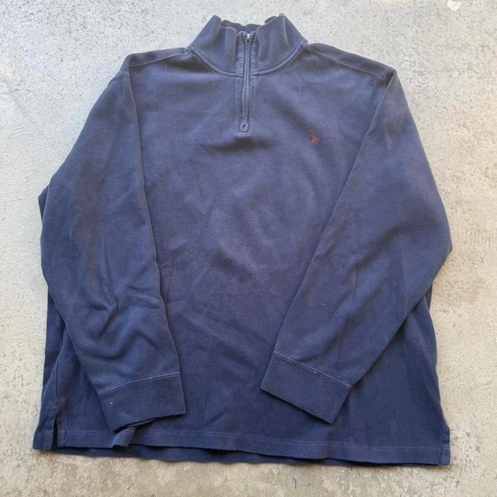 Early 2000s Polo Ralph Lauren Navy Blue Knit Quarter Zip Preppy Classy